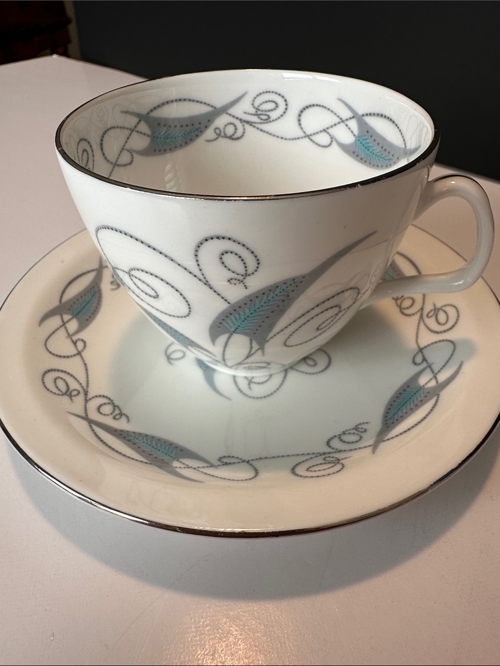 Foley Bone China Celeste Abstract Cup & Saucer White & Blue